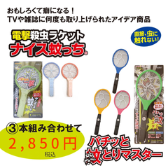 ナイス蚊っち　パチッと蚊とりマスター 電撃殺虫ラケット選べる３本セット