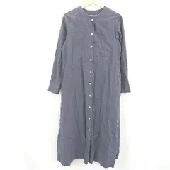 ◇ NICOnicholson&nicholson ナチュラル 綿100% 日本製 長袖 ロング丈 ワンピース サイズ38 ネイビー系 レディース E  【1311240001184】