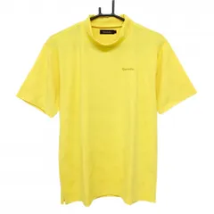 【超美品】レザレクション 半袖ハイネックシャツ イエロー ロゴ地模様 メンズ L ゴルフウェア Resurrection 超美品】レザレクション 半袖ハイネックシャツ イエロー ロゴ地