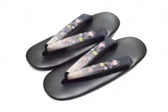 刺繍 ぼかし 鼻緒 ウレタン草履 黒色（フリーサイズ/ウレタン 草履/普段着/水場に◎/お洒落着/仕事/ぼかし/刺繍/ちりめん）