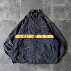 00s Champion ナイロンジャケット 刺繍ロゴ ネイビー 2XL相当 A357