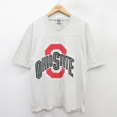 L/古着 半袖ビンテージ フットボール Tシャツ メンズ 90s オハイオステートバックアイズ 36 コットン Vネック グレー 霜降り 25aug30 中古