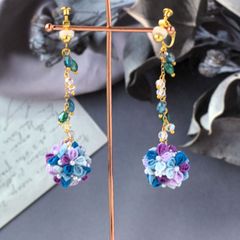 ❁紫陽花カラー和風ネジバネクリップイヤリング・大人かわいいつまみ細工アクセサリー❁着物・和装・浴衣・小さなつまみ細工・ハンドメイドアクセサリー
