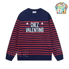 【今日WTO】VALENTINO VT ストライプ Logo クルーネックセーター-YS36