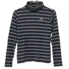 【美品】キャロウェイ 長袖ハイネックシャツ ネイビー×シルバー ボーダー  レディース M ゴルフウェア Callaway