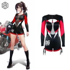 得体社 ライダースーツ 二次元風コスチューム ボディスーツ風コスプレ レッド×ブラック セクシー光沢 ストレッチ メッシュ コスプレ衣装