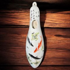 中国現地買入 一輪挿し [鯉] 壁掛け 中国雑貨 花瓶 フラワーベース 色絵 陶磁器 陶器 骨董品 アンティーク