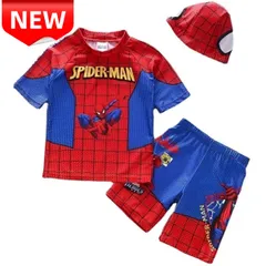 ✨新品✨スパイダーマン 子供水着 上下セット ラッシュガード 帽子付き 男の子 キッズ 子供用 水着 プール 海水浴 水遊び 紫外線対策 速乾 伸縮性 かっこいい ヒーロー マーベル キッズ水着 100cm 110cm 120cm 130cm 140cm