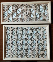 37❣️特価❣️麻の葉組子　アクリル板入り　2枚一組 木製額縁 37 麻の葉組子アクリル板入り2枚一組 木製額縁