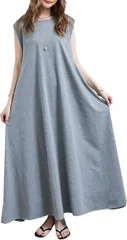 NEKORA ワンピース ロングワンピース マキシ丈 スカート 無地 レディース 薄手 大きいサイズ(グレー/ノースリーブ,  M)