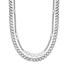 【送料無料】 リンクス レディース ネックレス・チョーカー・ペンダントトップ アクセサリー Men's LYNX Stainless Steel & Freshwater Cultured Pearl Layered Multi-Strand Chain Ne