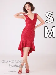 レッド【Andy GLAMOROUS/アンディグラマラス】総レース/ Vネック/ ノースリーブ/ テールカット/ タイト/ ミディアム丈/ ミニドレス/ キャバドレス [GMS-V758-W-2212]