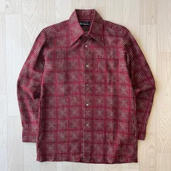 Mr.Sakura マルーン 幾何学 長袖シャツ 柄シャツ 総柄 派手 レトロ デザインシャツ