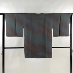 【在庫一掃】 道行 身丈86cm 裄丈64cm M 和装コート 角衿 地紋 ぼかし 深緑 正絹 美品 秀品 【中古】