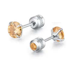 ピアス金属アレルギー サージカルステンレス ネジ式キャッチ 立爪 リバーシブル レディース メンズ 両耳用 1ペア セカンドピアス 仕事 プレゼント シャンパン