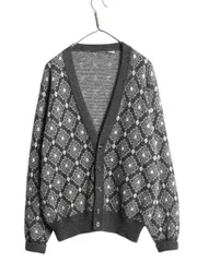 【お得なクーポン配布中!】 90s イタリア製 デザイン ニット カーディガン メンズ М / オールド 総柄 アクリル ウール セーター 前開き 羽織り 重ね着 マルチカラー