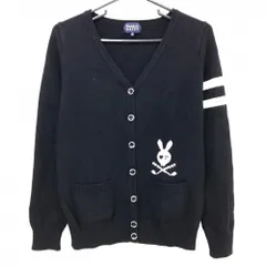 パーリーゲイツ ニットカーディガン 黒×白 袖2ライン ウール100％ 袖下毛羽立ち レディース 2(L) ゴルフウェア PEARLY GATES