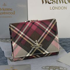 新品 美品 Vivienne Westwood ヴィヴィアンウエストウッド スコットランド風パターンPU　牛革財布  カード入れ　誕生日ギフト 小銭入れ　気質 レディース可愛いウォレット　金入れ　折りたたみ財布　13111チェック柄三つ折りたたみ財布