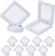 All Bright AllBright ディスプレイスタンド アクセサリーケース ルースケース 7x7cm 10個 小物 展示 保管 透明フィルム 台座付き(ホワイト)