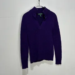☆RalphLauren☆ラルフローレン☆Vネックセーター☆コットンニット☆ケーブルニット☆パープル☆レディースXS☆A24M