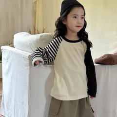 韓国 子供服 キッズ 男女兼用 女の子 男の子 ガールズ ボーイズ 長袖 ロンT トップス Tシャツ コットン ボーダー ストライプ トレーナー カットソー