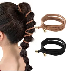 [Herbeluemily] ヘアアクセサリー ワイヤーポニー ヘアゴム おしゃれ 髪飾り フェイクレザー 2本セット ブラウン ブラック [ブラウン＋ブラック]