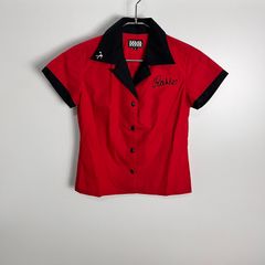 CLO SAVOY ボーリングシャツ レッド ブラック 刺繍 サイズS 【T0487-001】◆