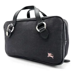 ✨良品✨ BURBERRY バーバリー ハンドバッグ  トートバッグ 小物入れ  ロゴ刺繍 シルバー金具 チャーム キャンバス レディース ブラック 黒色