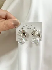 ピアス　イヤリング　シャボン玉　パール　シルバー　結婚式　ウエディング　揺れる