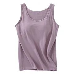 ブラトップ カップ付きインナー タンクトップ 綿95％ パッド一体型 シンプル 無地 見せインナー 肌に優しい 吸汗 快適 楽ちん 黒 白 紫 大きいサイズ rr-046