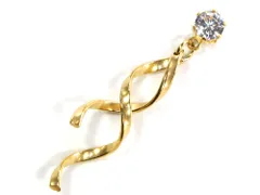 ボディピアス 18G ストレートバーベル 立爪ストーン ツイストチャーム付(ゴールド)【200】