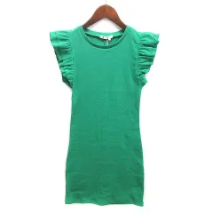 ザラ ZARA リブ コットン ニット ミニ ワンピース フリルスリーブ グリーン 緑 S 5039/310/500