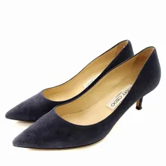JIMMY CHOO ブルーポインテッドトゥヒール 36.5 JCロゴ付き Black スエード・ポインテッドトゥ パンプス |LOVE