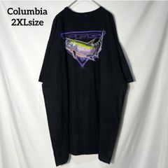 【Columbia】フィッシュ 魚 釣り両面プリントロゴ　フィッシングウェア　コロンビア　PFG オーバーサイズ　半袖Tシャツ　クロ　ピンク　2XL US古着