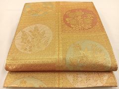 平和屋着物◎西陣　織楽浅野	　六通柄袋帯　花丸文　金糸　正絹　逸品　BAAS9533ow