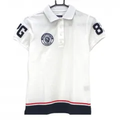 パーリーゲイツ 半袖ポロシャツ 白×ネイビー 襟裏ボーダー ワッペン レディース 1(M) ゴルフウェア PEARLY GATES