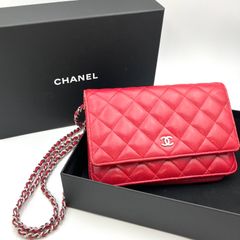 【鑑定済み】正規品  CHANEL シャネル キャビアスキン WOC チェーンウォレット レッド シルバー