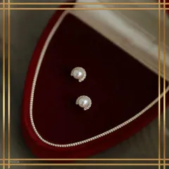 120【ハーフムーン】ダイヤ　淡水パール　ピアス　月　アーチ　シルバー925