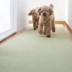 新品 マット カーペット 廊下敷き はっ水 消臭 日本製 おくだけ吸着 サンコー ロングマット 60×200cm グリーン KH-66