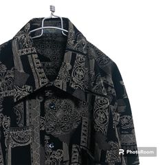 【超希少】80s - 90s NOBRAND Geometric pattern printed long shirt レトロ ビンテージ Y2K デザイナー ポリシャツ 日本製 ビッグシルエット【FU000039】