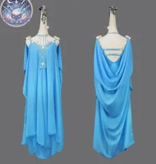 新品 未使用 新作 ラテンワンピースドレス　社交ダンス衣装 ブルー オーダーメイド