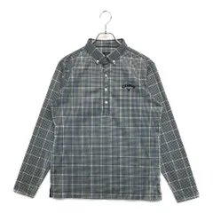 中古 メンズ キャロウェイ Callaway 長袖ポロシャツ L 黒×白×青 裏微起毛 ボタンダウン 千鳥格子