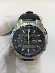 【中古品】 CASIOカシオ Wave Ceptorウェーブセプター ソーラー電波腕時計 WVA-M650 アラームクロノグラフ シルバー×黒ブラックベルト 時計 現状品