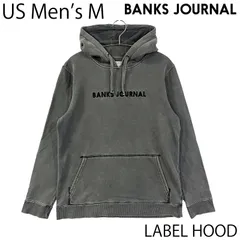 【USED／USメンズM】BANKS JOURNAL ラベル プルオーバーパーカー チャコールのサムネイル