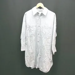 ◇ ZARA ザラ フロントボタン ストライプ柄 長袖 ロングシャツ サイズUSA M ライトブルー レディース E  【1308160043615】