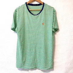 (^w^)b POLO RALPH LAUREN ポロラルフローレン コットン100% Uネック 半袖 Tシャツ ボーダー柄 TEE トップス カジュアル ロゴ刺繍 爽やか 春夏 グリーン×ホワイト メンズ 男性 サイズS