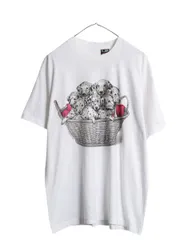 【お得なクーポン配布中!】 デッドストック 90s USA製 ドッグ アート イラスト プリント Tシャツ メンズ レディース XL オールド アート アニマル 犬 グラフィック 白