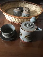 陶器　湯呑み茶碗　＆　茶托　4客　急須　茶器セット