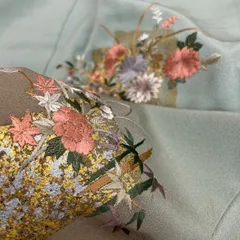 刺繍 付下げ トールサイズ 縮緬 紋無し 色味の良い 訪問着 着物 MK-059