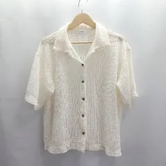 ◇ ⊂ flaner フラネ メッシュ フロントボタン 半袖 シャツ サイズM アイボリー レディース E  【1503310004137】